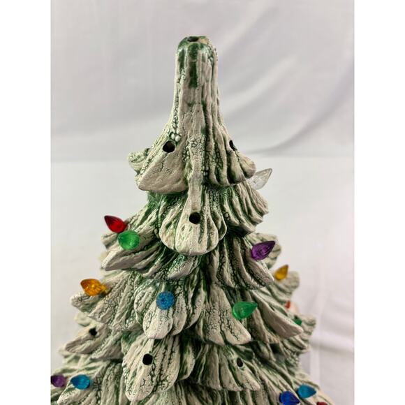 Vintage Ceramic Christmas Tree Green with White Snow Accent 13" Tall READ as is - Picture 5 of 14